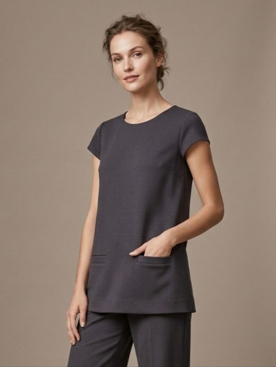 Club Monaco Tops - Club Monaco Gray Boxy Cut Short Sleeve Tunic Top With Pockets